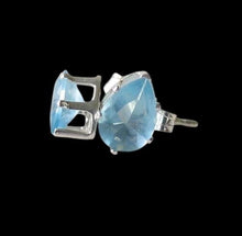 Load image into Gallery viewer, March 7x5mm Created Aquamarine &amp; Silver Earrings 10149C
