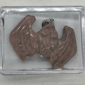 Rhodonite Hand Carved Stone Bat Pendant | 1" Long | Pink | 1 Pendant Necklace |