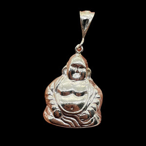 Sitting Sterling Silver Buddha Pendant | 1 1/2" Long | Silver | 1 Charm |