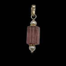 Load image into Gallery viewer, Tourmaline and Pearl 14K Yellow Gold Filled Pendant | Pink | 1&quot; Long |
