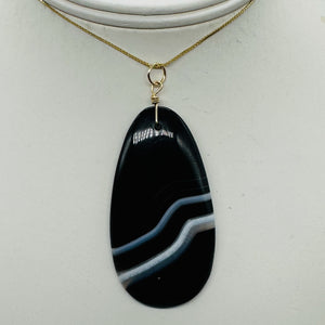 Stunning! Black and White Sardonyx 14Kgf Wire Wrap Pendant | 2 3/4 Inch Long |