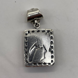 Opal 1 1/4"' Long Sterling Silver Rectangle Pendant | 15x10mm| Green Red White|