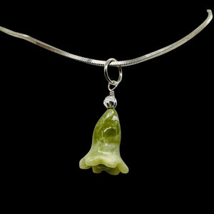 Jade Lily Flower Sterling Silver Pendant | Green | 1" Long |