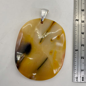 Mustard Mookaite Oval Sterling Silver Pendant | 50mm | Beige Brown |