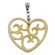 Load image into Gallery viewer, Heart Shape Delicate Carved Bone Sterling Silver Pendant| 1 3/4&quot; Long | Cream |
