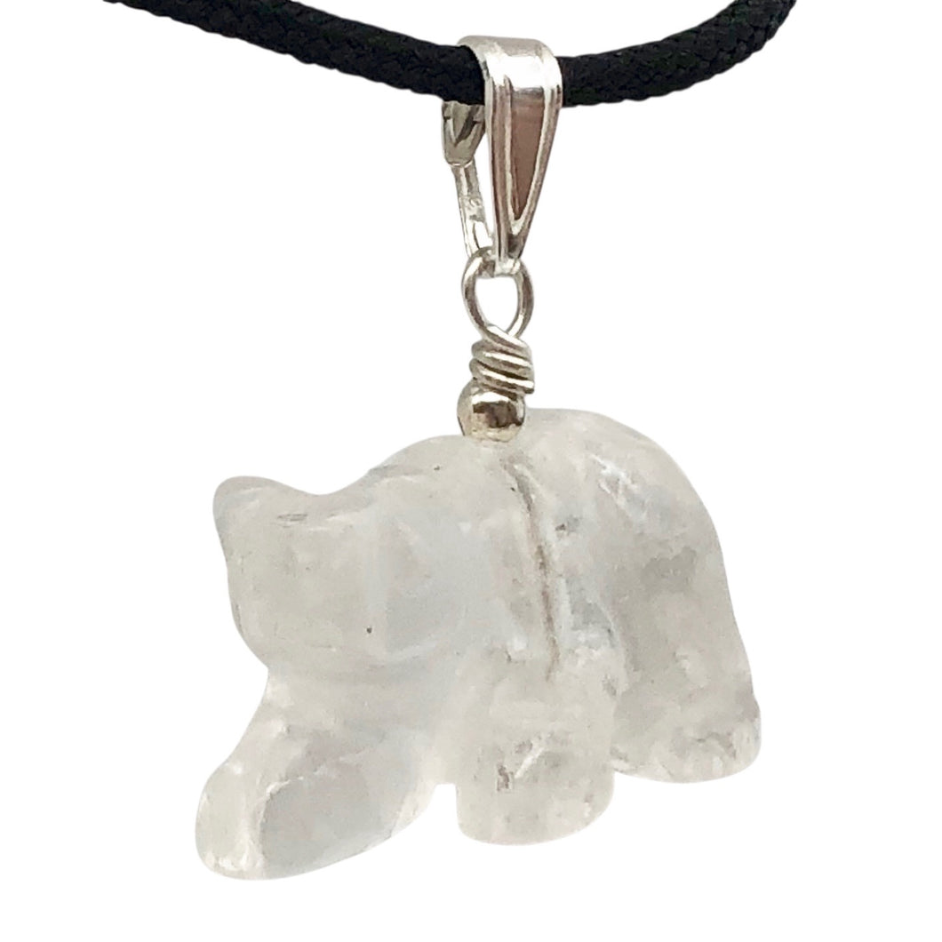 Carved Natural Quartz Bear and Sterling Silver Pendant 509252QZS