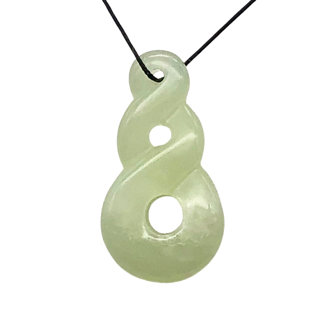 Carved Translucent Serpentine Infinity Pendant with Simple Black Cord 10821H