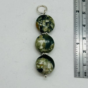 Raintree Rhyolite Jasper Sterling Silver Pendant | 2" Long | Green, Pink |