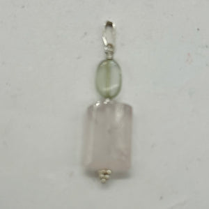 Rose Quartz, Green Moonstone Sterling Silver Pendant | 1 1/2" Long| Pink, Green|