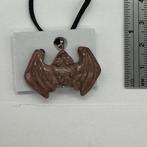 Rhodonite Hand Carved Stone Bat Pendant | 1" Long | Pink | 1 Pendant Necklace |