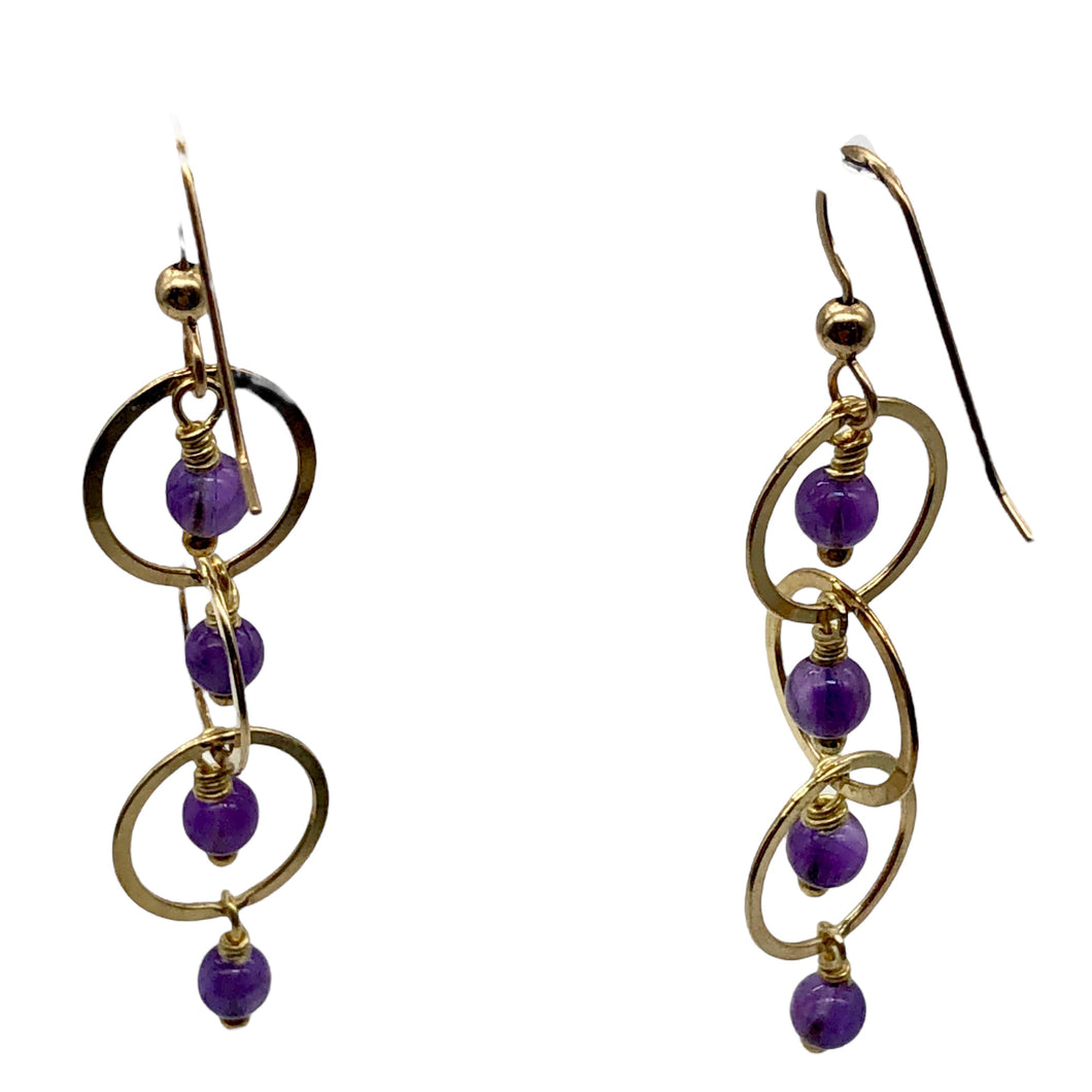 Amethyst 14K Gold Filled Exotic Drop Earrings | Purple/Gold | 2 1/4