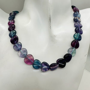 Fluorite Strand Round Heart Beads | 15.5" Long | Blue. Purple. Pink | 35 Beads |