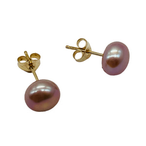 Pearl 14K Gold Stud Round Earrings | 7mm | Rosy Pink | 1 Pair |