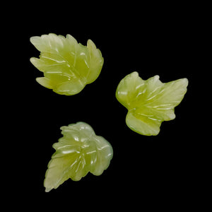 Carved Serpentine New Jade Leaf Bead Set | 23x22x4 to 28x27x4mm | 3 Beads |