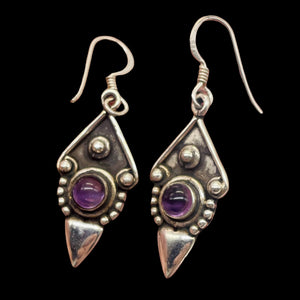 Amethyst Sterling Silver Antiqued Earrings | 1 1/2" Long | Purple | 1 Pair |