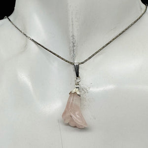 Lily! Hand Carved Rose Quartz Flower Solid Sterling Silver Pendant | 1" Long |