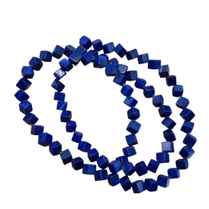 Wow Indigo Blue Lapis Diagonal Drill Cube Bead Strand 104317