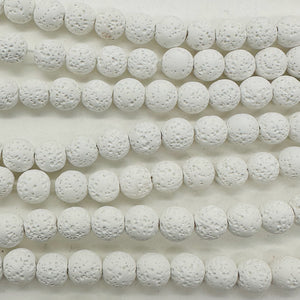 Lava Stone Round Beads 16" Strand | 8mm | White | 46 Beads |