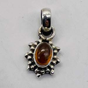 Amber Sterling Silver Bezel Set Pendant | 1/2" Long | Amber | 1 Pendant |