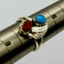 Load image into Gallery viewer, Turquoise and Coral Native Design Sterling Silver Ring | 7 | Blue, Red, Silver |
