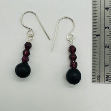 Load image into Gallery viewer, Black Stone -Africa Round Bead and Garnet Sterling Silver Earrings| Black Matte|
