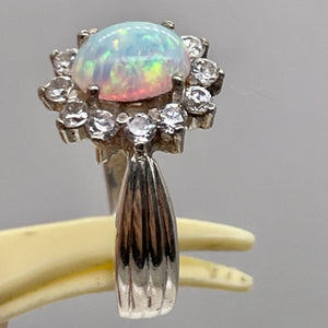 Gemstone Oval CZ Opal Sterling Silver Ring | 7 | Fire Green Red | 1 Ring |