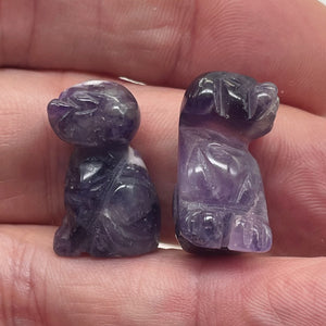 Faithful 2 Natural Amethyst Carved Dog Animal Beads | 22x15x15mm | Purple