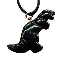 Load image into Gallery viewer, Tigereye Tyrannosaurus Rex Dinosaur Pendant Necklace | 3/4&#39; Long | Bronze |
