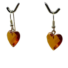 Load image into Gallery viewer, Amber Heart Dangle Sterling Silver Earrings | 1&quot; Long | Amber | 1 Pair Earrings|
