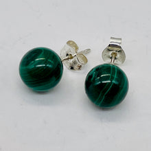 Load image into Gallery viewer, Malachite Sterling Silver Post Round Earrings | 8mm | Green | 1 Pair |
