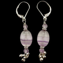 Load image into Gallery viewer, Enchanting Fluorite 15x10mm Bead Dangle Silver Lever Back Earrings! | 2&quot; Long |

