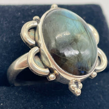 Load image into Gallery viewer, Labradorite Sterling Silver Oval Stone Ring |Size 8 3/4 | Blue Flash | 1 Ring |

