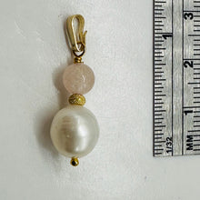 Load image into Gallery viewer, Morganite and Pearl 14K Yellow Gold Filled Pendant | 1" Long | 1 Pendant |
