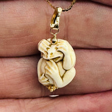 Load image into Gallery viewer, Hear No, See No, Speak No Evil Monkey Mammoth Bone 14K Gold Filled Pendant
