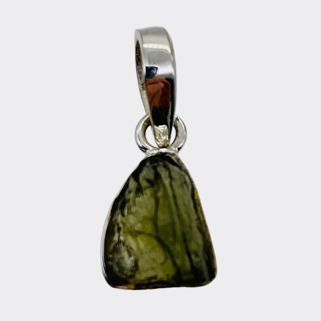 Moldavite 9.13ct Sterling Silver Triangle Pendant | 3/4