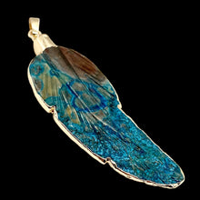 Load image into Gallery viewer, Chrysocolla Carved Gold Trim Leaf Pendant | 3" Long | Green Blue | 1 Pendant |
