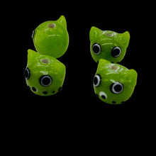 Load image into Gallery viewer, Kitty Cat Ceramic Round Beads | 15mm | Olive Green | 4 Beads |

