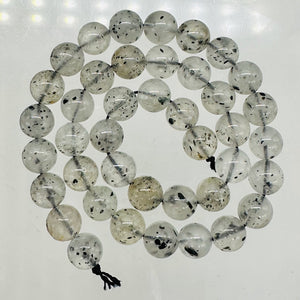 Tourmalinated Quartz Strand 9mm Round Beads| 15.5" Long| Clear, Black| 40 Beads|