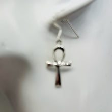Load image into Gallery viewer, Ankh Sterling Silver Dangle Earrings | 1 1/2&quot; Long | Silver | Pair Earrings |
