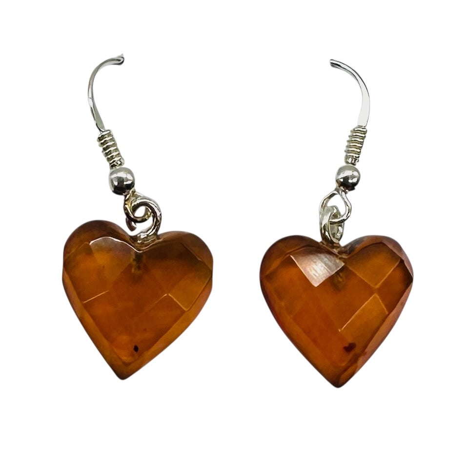 Amber Heart Dangle Sterling Silver Earrings | 1