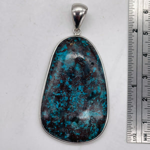 Chrysocolla Sterling Silver Oval Pendant | 3 1/2" Long | Blue | 1 Pendant |