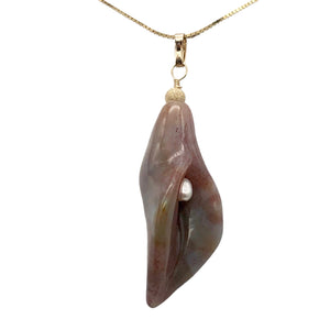 Lily! Fancy Jasper Carved Flower 14Kgf Pendant | 2" Long | Purple | Flower |
