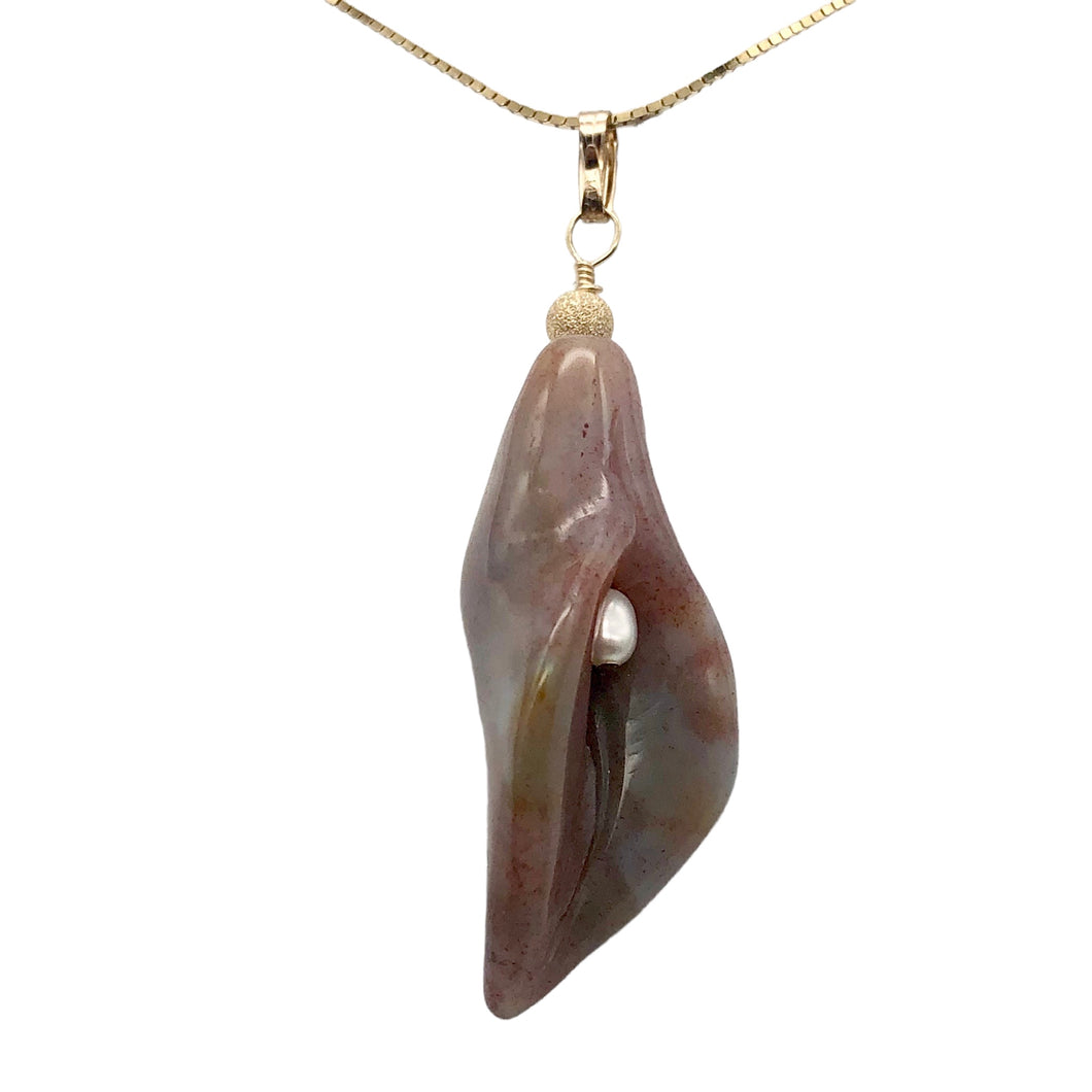Lily! Fancy Jasper Carved Flower 14Kgf Pendant | 2