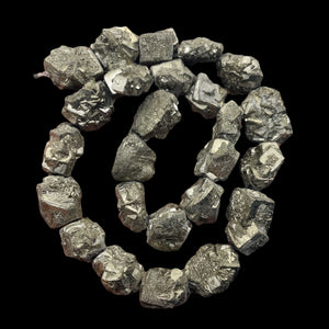 Pyrite Crystals Nugget Strand | 22x16x9 to 15x12x12mm | Silver Gold | 25 Beads|