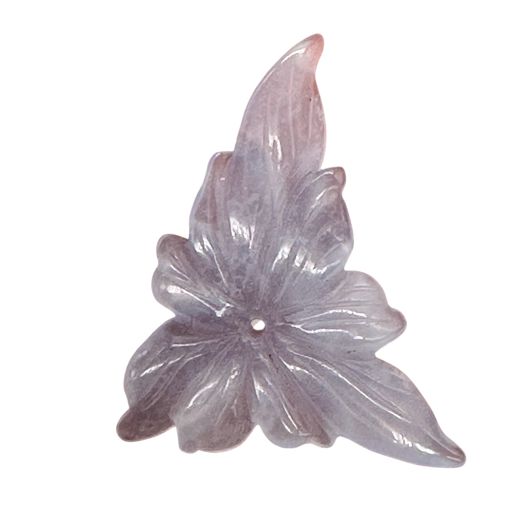 Chalcedony 15ct Hand Carved Flower Pendant Bead| 34X27X4mm| Blue| 1 Pendant Bead