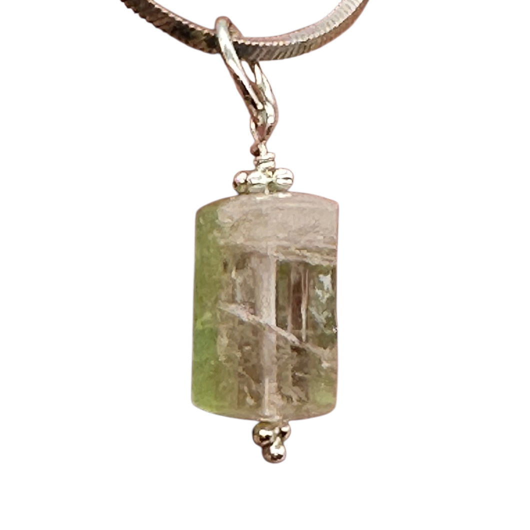 Natural Watermelon Tourmaline Sterling Silver Pendant | Pale Green, Pink. Clear|