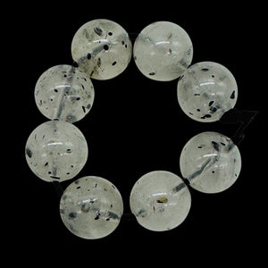 Tourmalinated Quartz Round Bead Parcel | 3" Long | Clear, Black | 8 Beads |