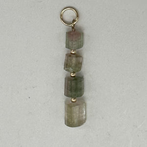 Natural Watermelon Tourmaline 14K Gold Filled Pendant | Pale Green, Clear, Pink|
