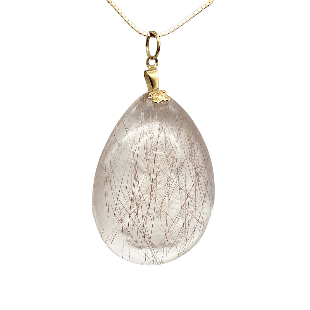 Reverse Carved Quan Yin Goddess Rutilated Quartz 14Kgf Pendant | 40x29x8mm |