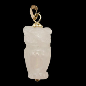 Rose Quartz Owl Pendant Necklace | Semi Precious Stone Jewelry | 14k gf Pendant|